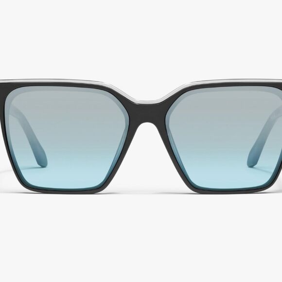 Quay Australia Level Up Sunglasses- Black/Silver Turquoise Flash - Picture 2 of 12